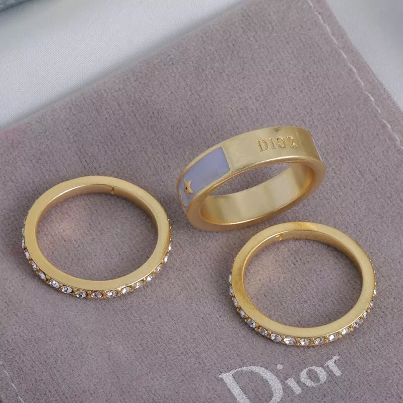 Cheap Hot Dior Code Ring Set Metal, Crystals and Lacquer Gold White 0116