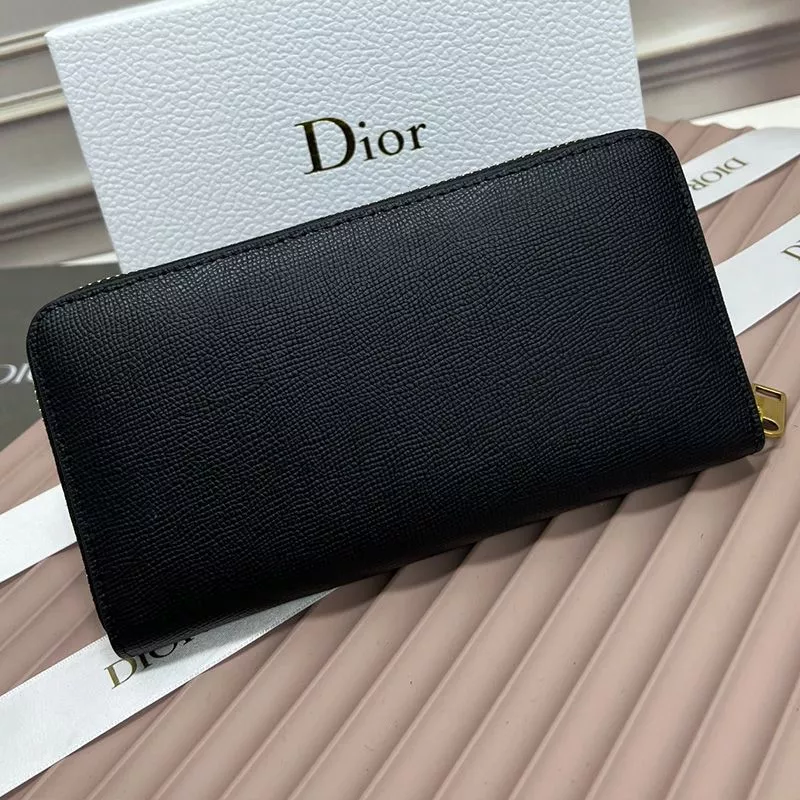 Cheap Hot Large Dior Zip Wallet Grained Calfskin With CD Icon Signature Black 0119