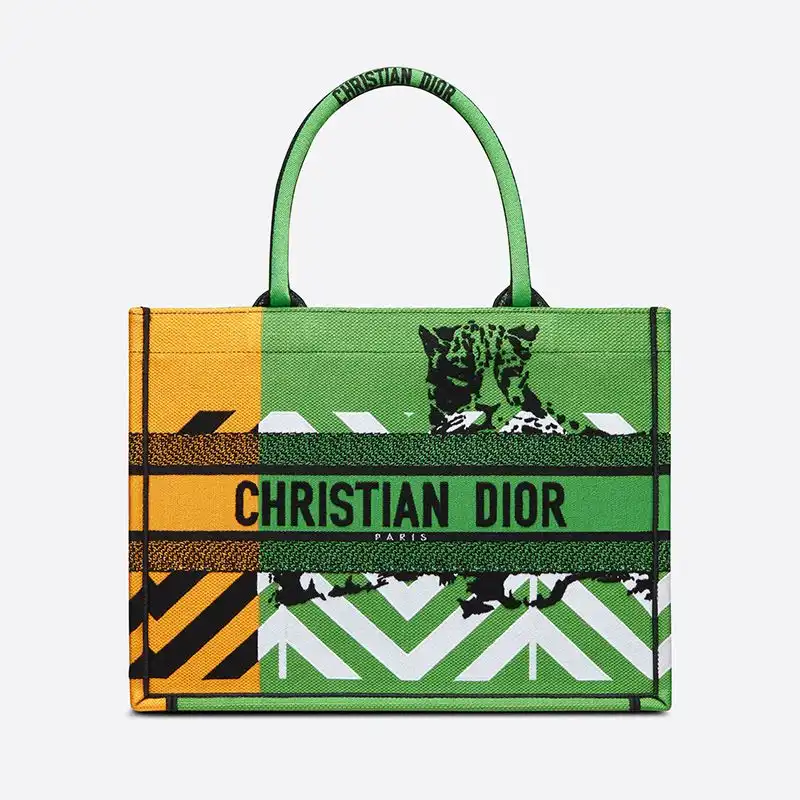 Affordable Hot Dior Book Tote D-Jungle Pop Motif Canvas Green Orange 0127