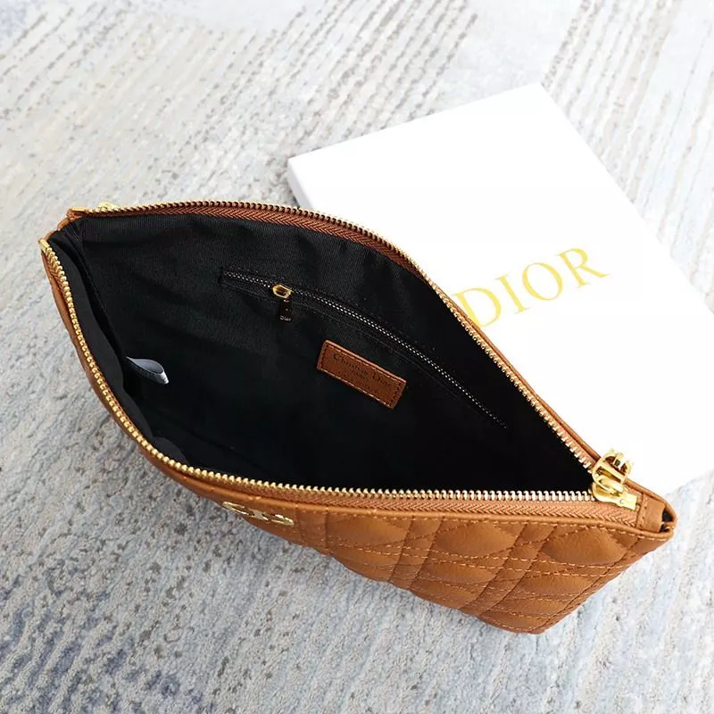 Affordable Hot Large Dior Caro Daily Pouch Cannage Calfskin Brown 0113