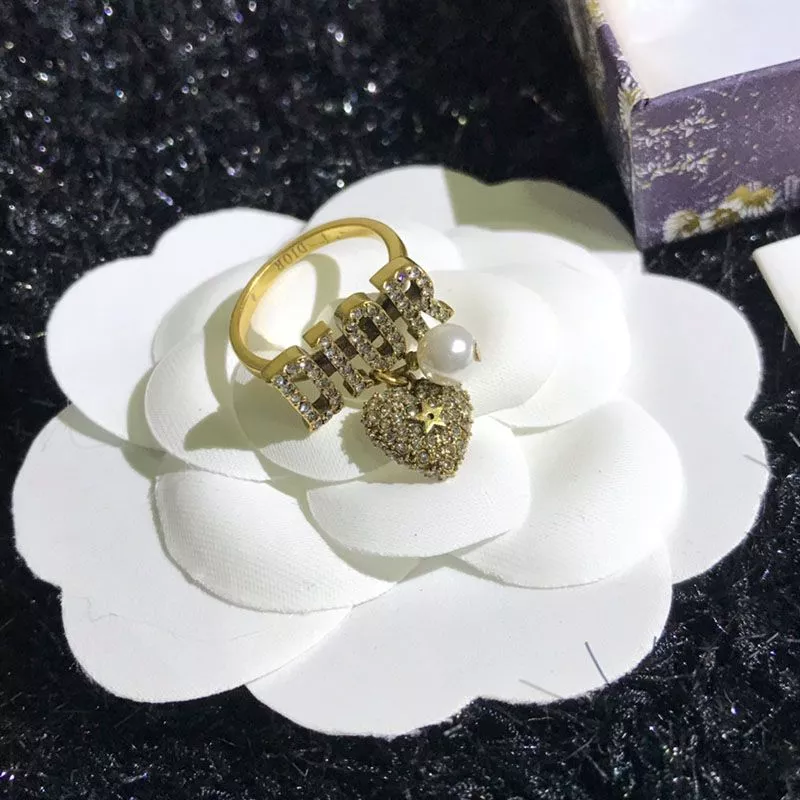 Affordable Hot Diorevolution Ring Metal and White Crystals with Resin Pearls Gold 0116