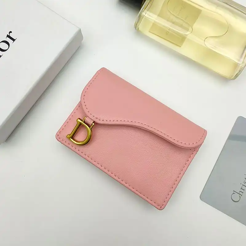 Affordable Hot Dior Saddle Flap Card Holder Goatskin Pink 0123