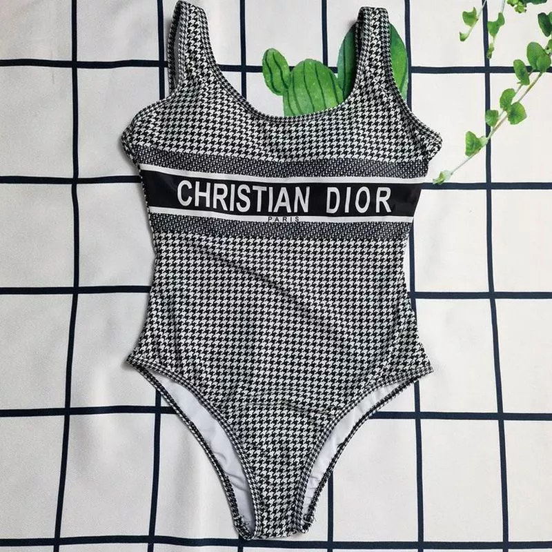 Hot Christian Dior Swimsuit Women Micro Houndstooth Motif Lycra Black 0112