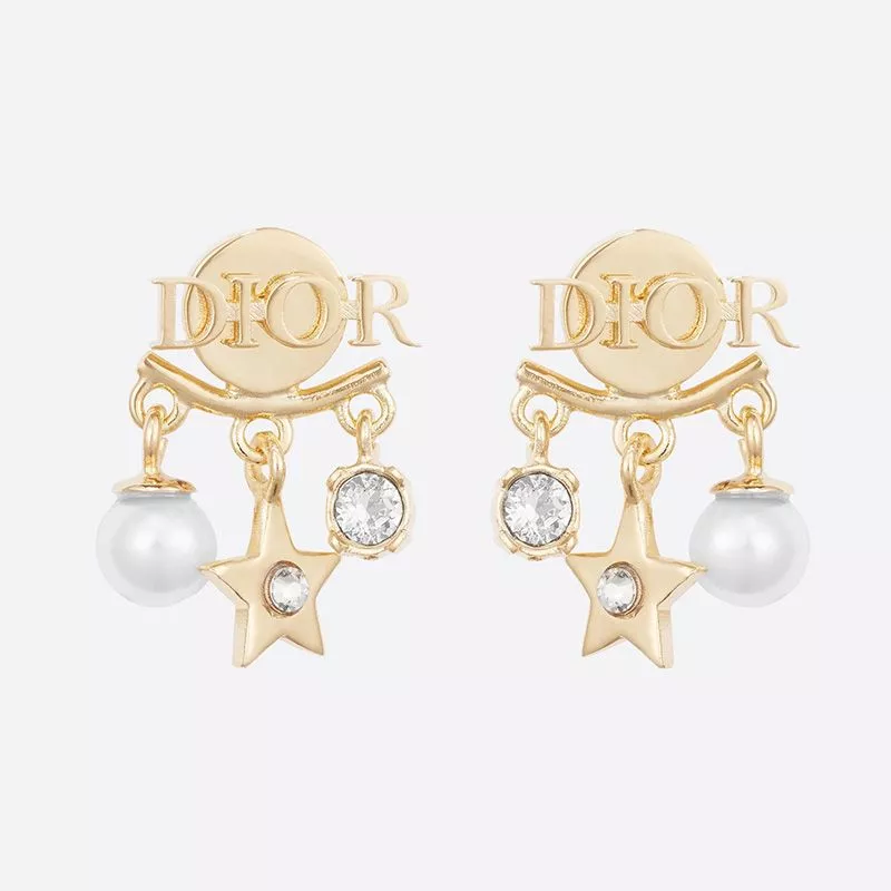 Hot Diorevolution Earrings Metal, White Resin Pearls And White Crystals Gold 0118