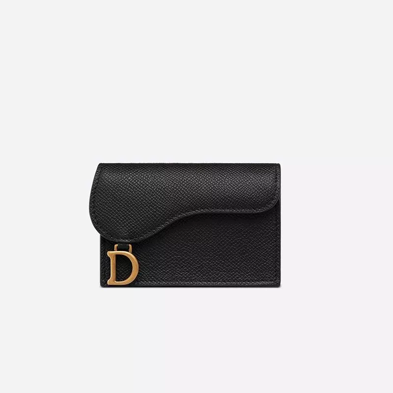 Affordable Hot Dior Saddle Flap Card Holder Grained Calfskin Black 0119