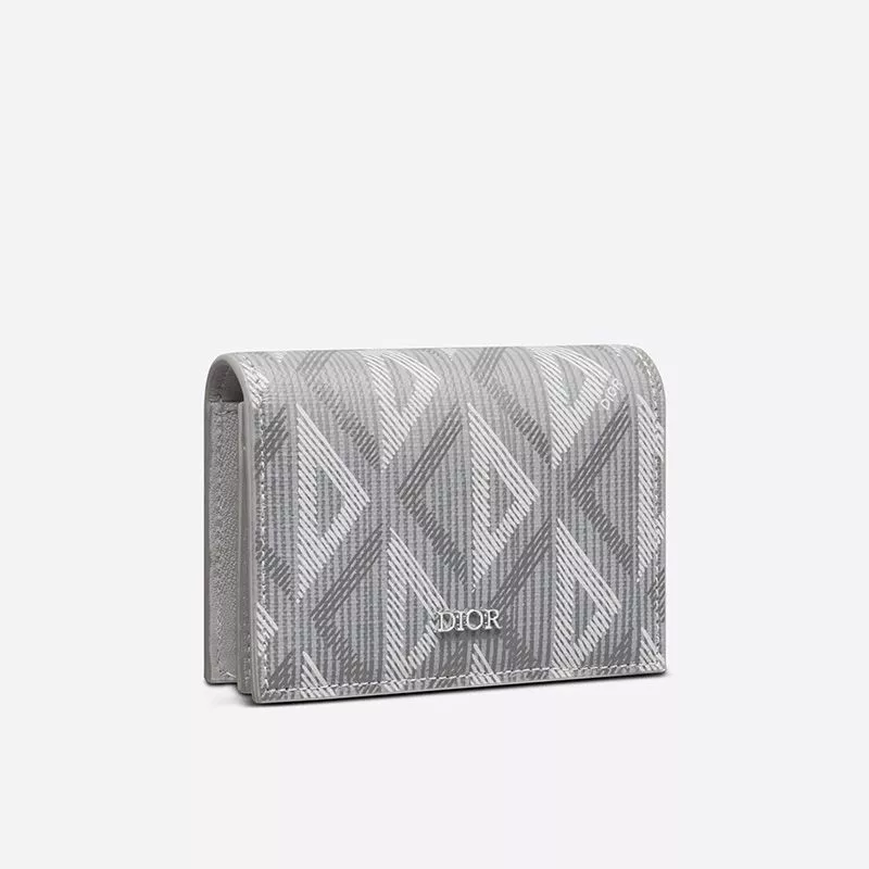 Affordable Hot Dior Business Card Holder CD Diamond Motif Canvas Grey 0117