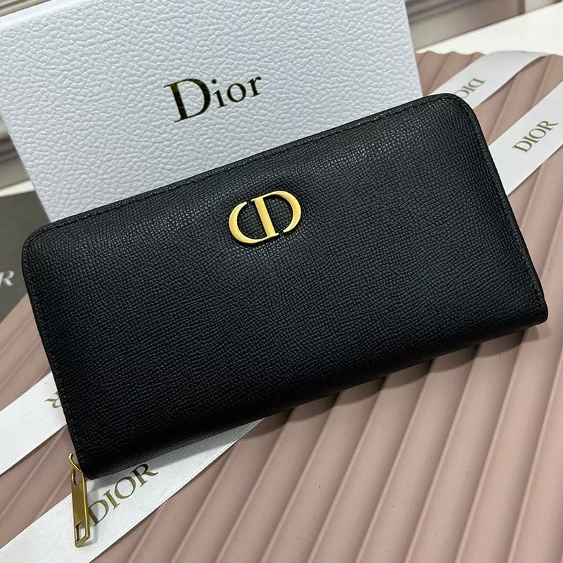 Cheap Hot Large Dior Zip Wallet Grained Calfskin With CD Icon Signature Black 0119