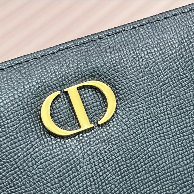 Affordable Hot Large Dior Zip Wallet Grained Calfskin With CD Icon Signature Black 0117