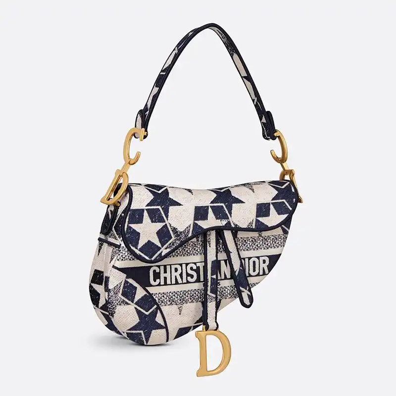 Affordable Hot Christian Dior Saddle Bag Etoile Motif Canvas Blue White 0127