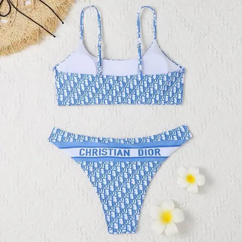 Affordable Hot Christian Dior Spaghetti Bikini Women Oblique Motif Lycra Sky Blue 0125