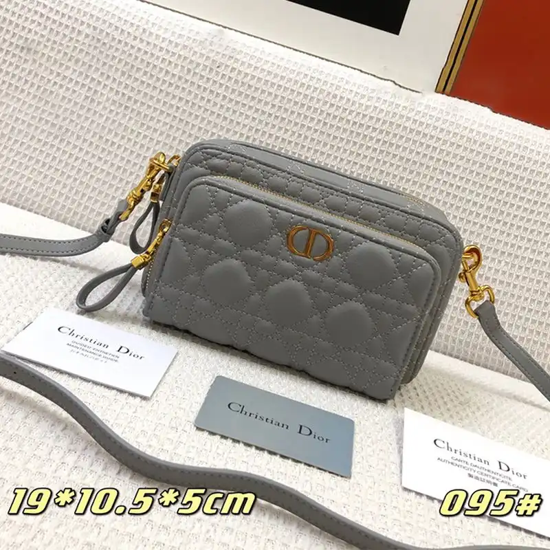 Affordable Hot Dior Caro Double Pouch Cannage Calfskin Grey 0123