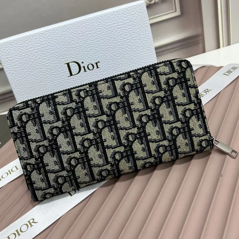 Affordable Hot Dior Silver Zipped Zip Wallet Oblique Motif Canvas Blue 0114