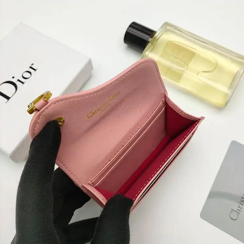 Affordable Hot Dior Saddle Flap Card Holder Goatskin Pink 0123