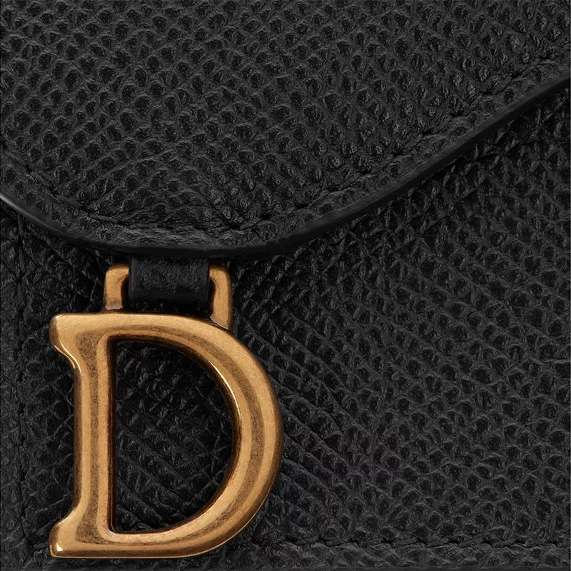 Affordable Hot Dior Saddle Flap Card Holder Grained Calfskin Black 0119