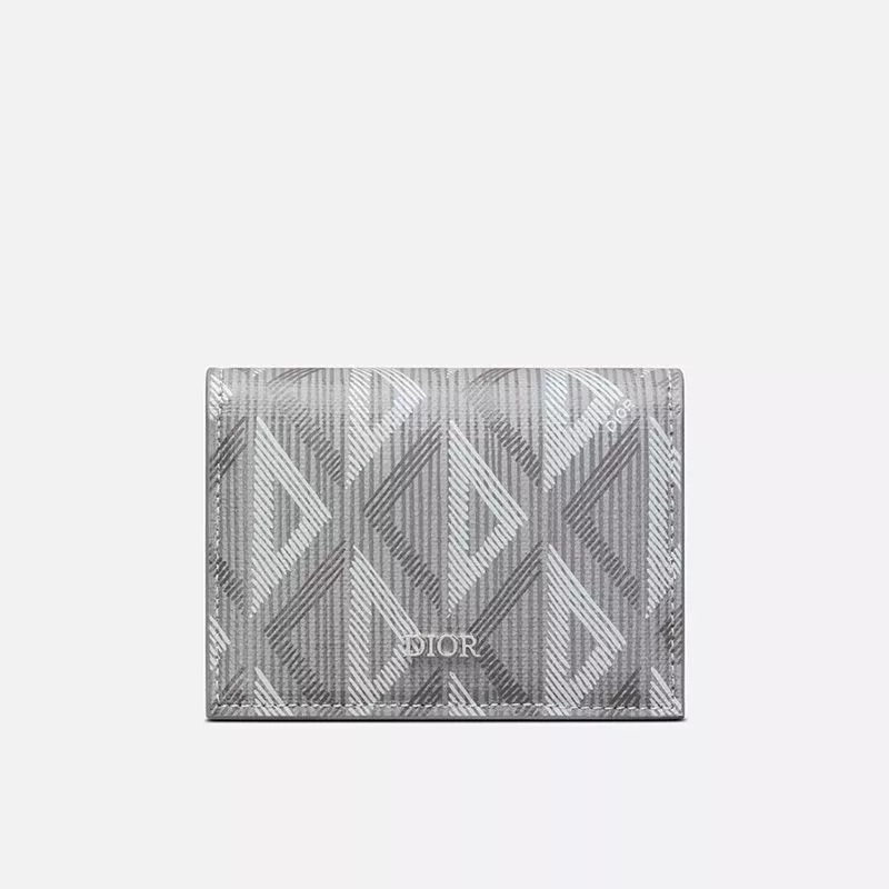 Hot Dior Business Card Holder CD Diamond Motif Canvas Grey 0117