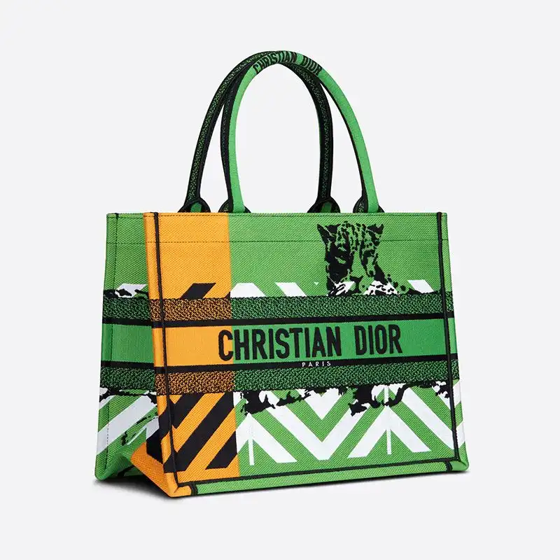 Affordable Hot Dior Book Tote D-Jungle Pop Motif Canvas Green Orange 0127