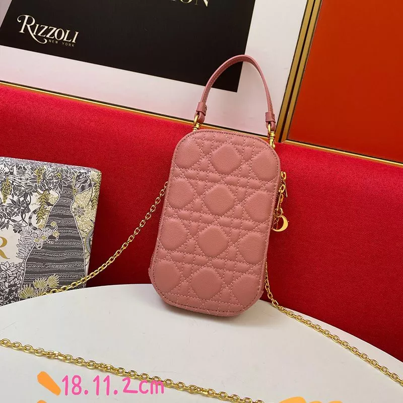 Affordable Hot Lady Dior Phone Holder Cannage Lambskin Pink 0119