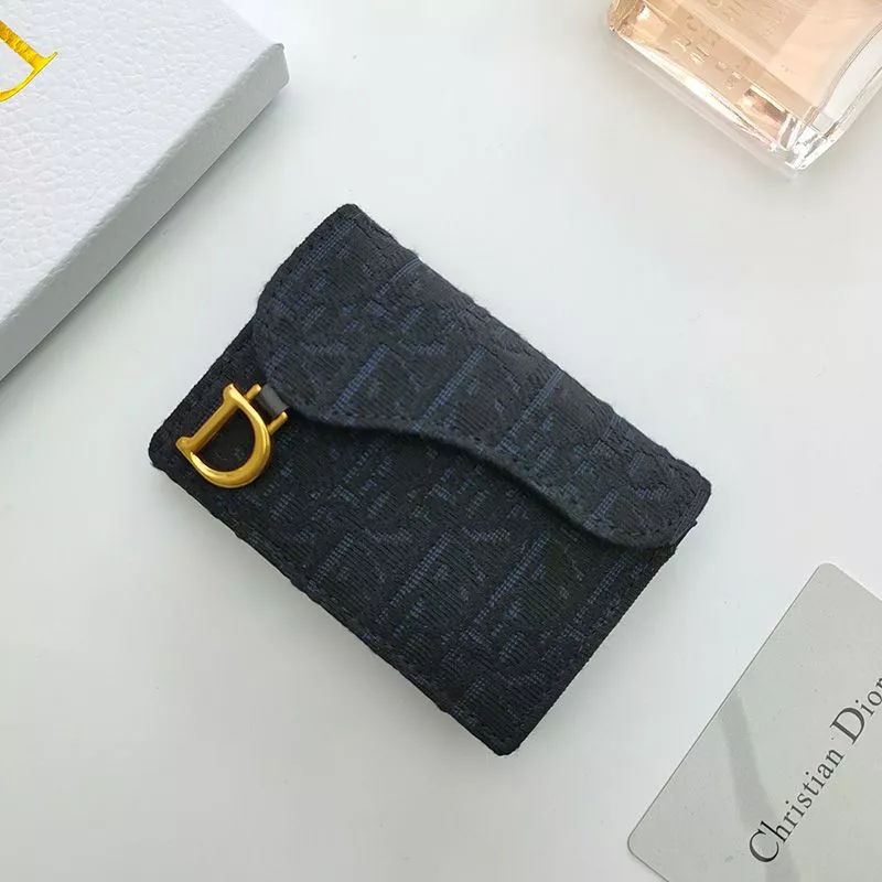 Hot Dior Saddle Flap Card Holder Oblique Motif Canvas Black 0114