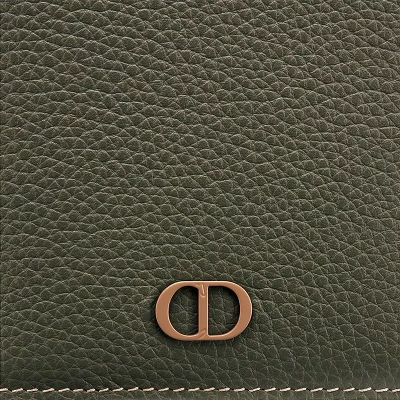 Affordable Hot Large Dior Vertical Wallet Grained Calfskin with CD Icon Signature Olive 0117