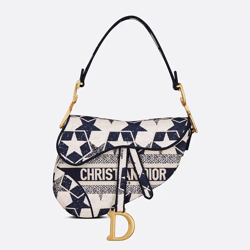 Affordable Hot Christian Dior Saddle Bag Etoile Motif Canvas Blue White 0127