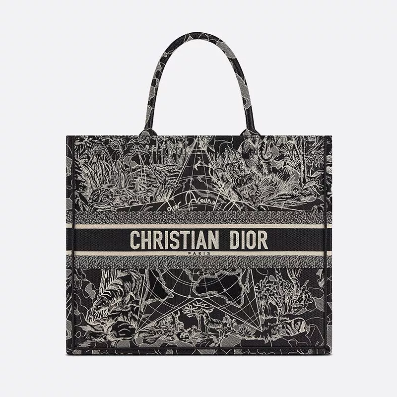 Cheap Hot Dior Book Tote Around the World Motif Canvas Black 0120