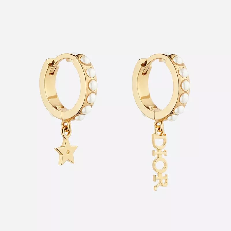 Hot Diorevolution Earrings Metal and White Resin Pearls Gold 0118