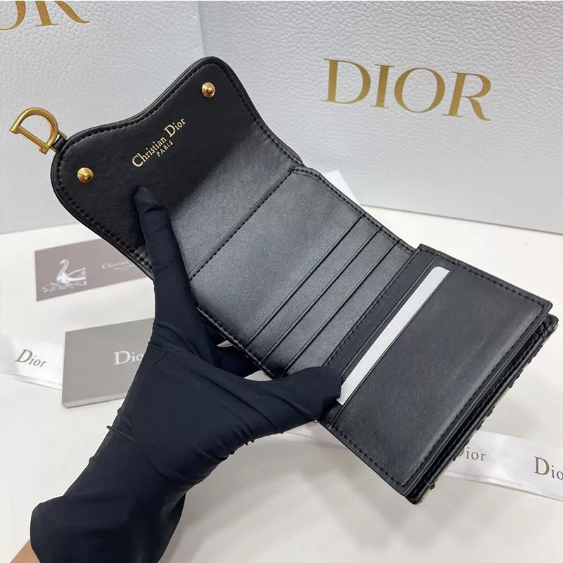 Affordable Hot Dior Saddle Three-Fold Card Holder Oblique Motif Canvas Black 0117