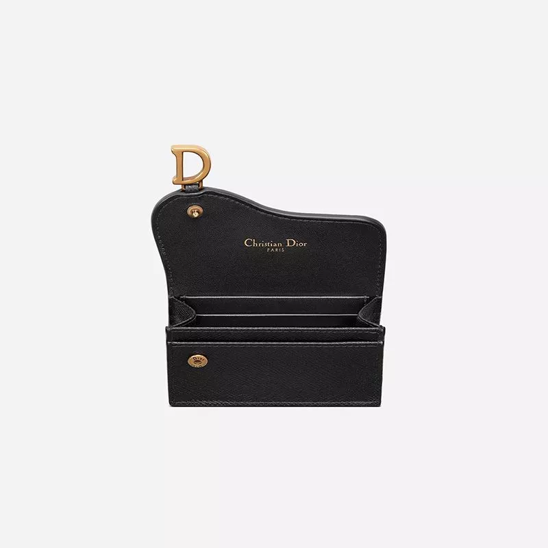 Affordable Hot Dior Saddle Flap Card Holder Grained Calfskin Black 0119