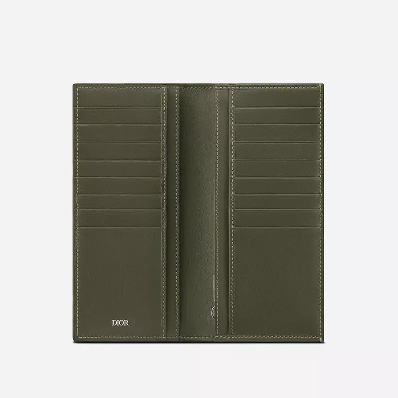 Affordable Hot Large Dior Vertical Wallet Grained Calfskin with CD Icon Signature Olive 0117