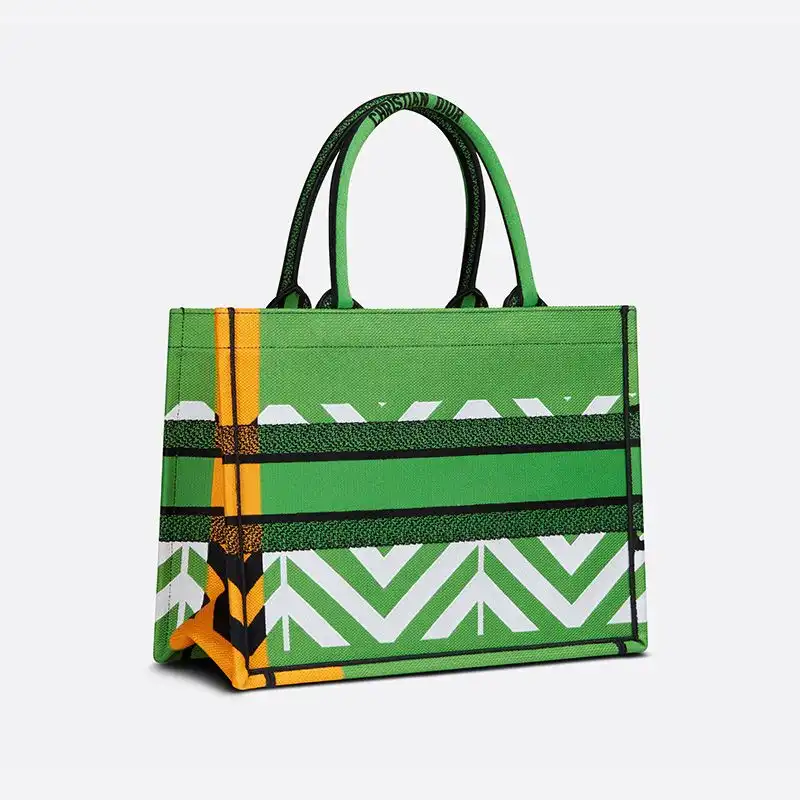 Affordable Hot Dior Book Tote D-Jungle Pop Motif Canvas Green Orange 0127