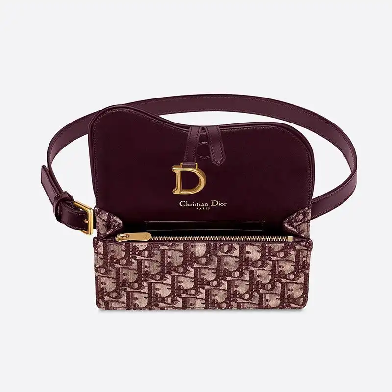 Cheap Hot Dior Saddle Belt Pouch Oblique Motif Canvas Burgundy 0122