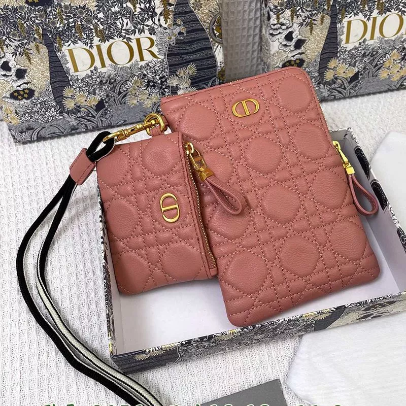 Affordable Hot Dior Caro Multifunctional Pouch Cannage Calfskin Pink 0119