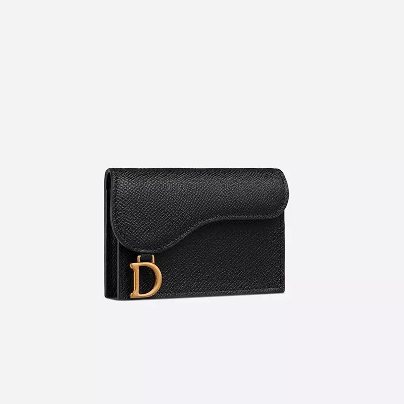 Affordable Hot Dior Saddle Flap Card Holder Grained Calfskin Black 0119