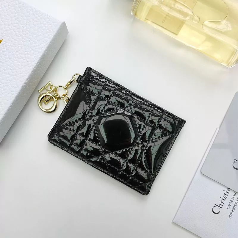 Hot Lady Dior Card Holder Patent Cannage Calfskin Black 0114