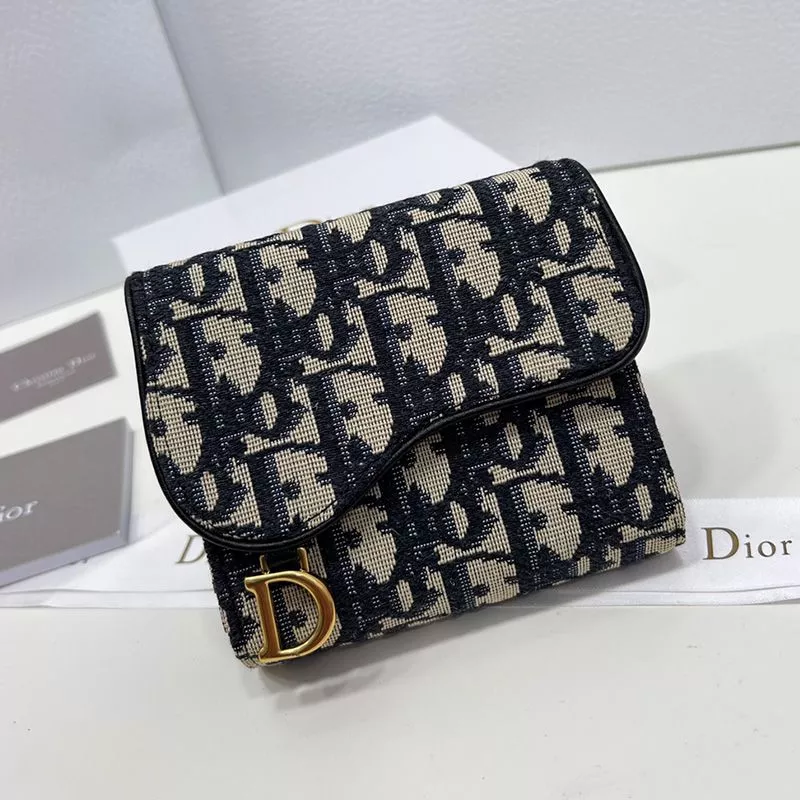 Hot Dior Saddle Three-Fold Card Holder Oblique Motif Canvas Black 0117