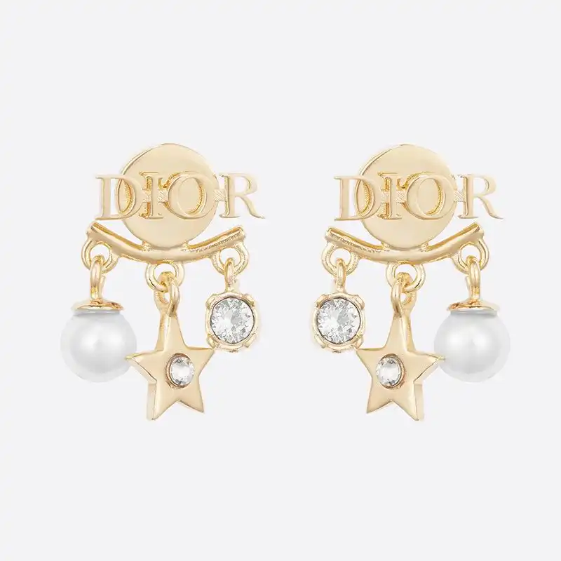 Affordable Hot Diorevolution Earrings Metal, White Resin Pearls And White Crystals Gold 0130