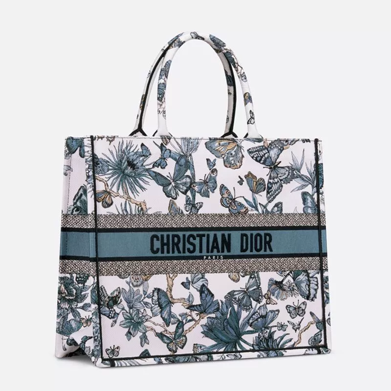 Affordable Hot Dior Book Tote Toile de Jouy Mexico Motif Canvas White Blue 0115