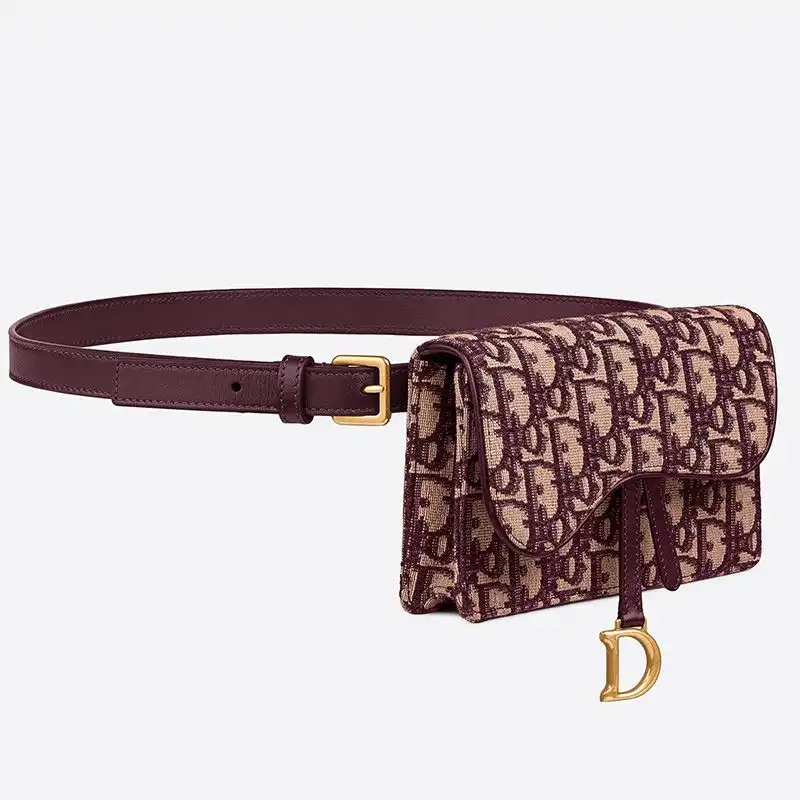 Cheap Hot Dior Saddle Belt Pouch Oblique Motif Canvas Burgundy 0122