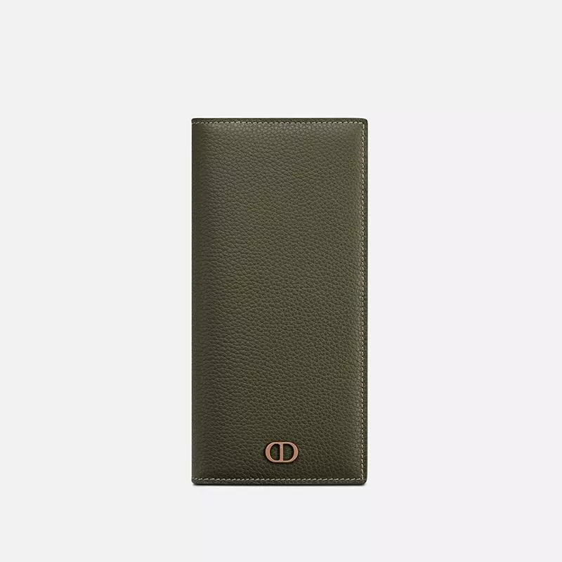 Hot Large Dior Vertical Wallet Grained Calfskin with CD Icon Signature Olive 0117