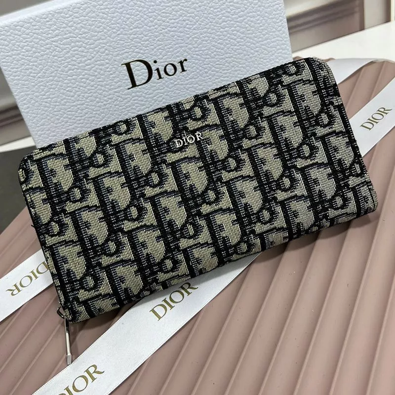 Hot Dior Silver Zipped Zip Wallet Oblique Motif Canvas Blue 0114