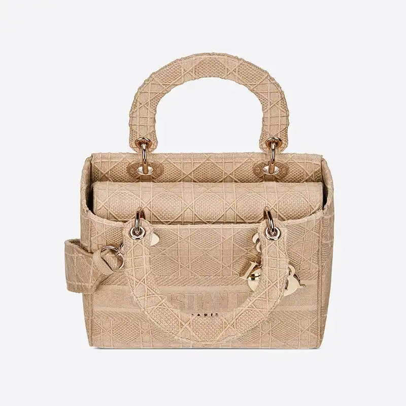 Affordable Hot Medium Lady D-lite Bag Cannage Motif Canvas Beige 0129