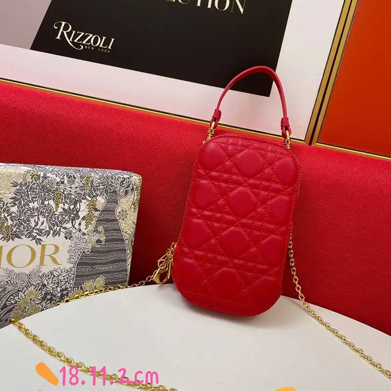 Affordable Hot Lady Dior Phone Holder Cannage Lambskin Red 0131