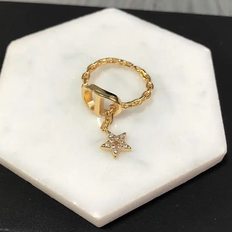 Affordable Hot Dior Petit CD Ring Metal and White Crystals Gold 0130