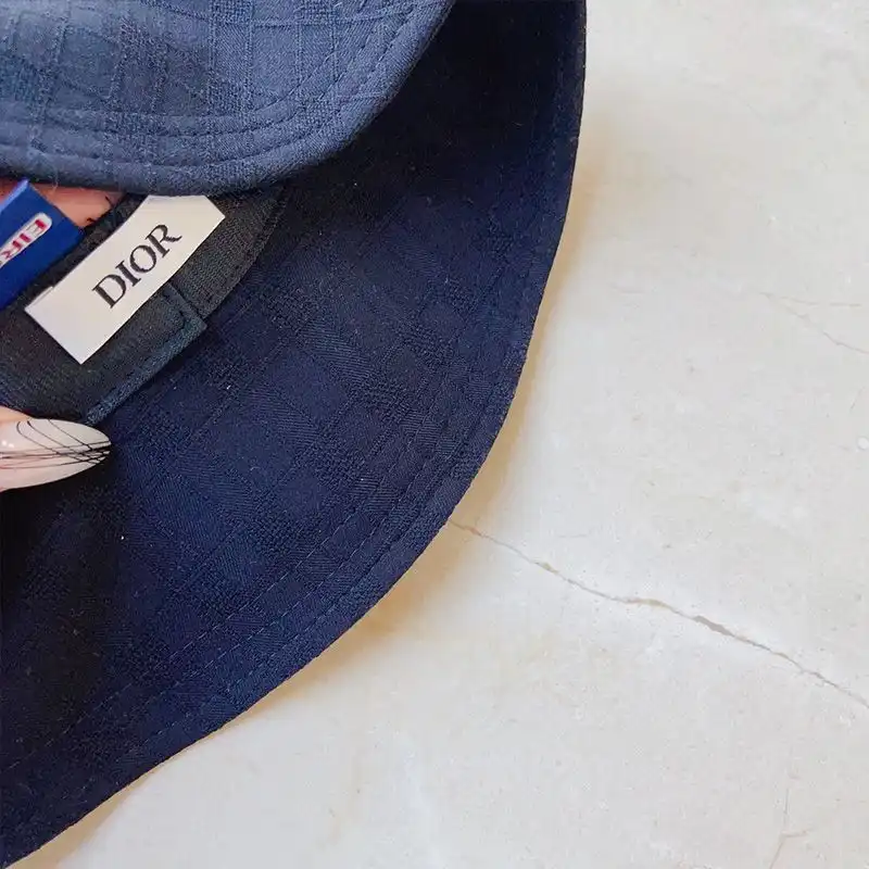 Affordable Hot Dior Bucket Hat Cannage Motif Cotton Navy Blue 0128