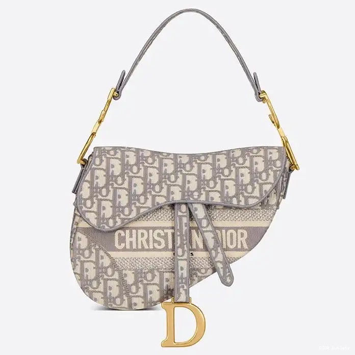 Cheap Hot Christian Motif Bag Grey Canvas Saddle Oblique Dior 0218