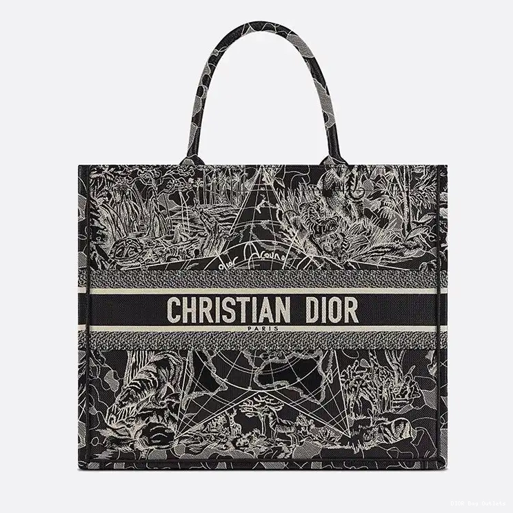 Cheap Hot Around Motif the World Dior Tote Book Black Canvas 0215