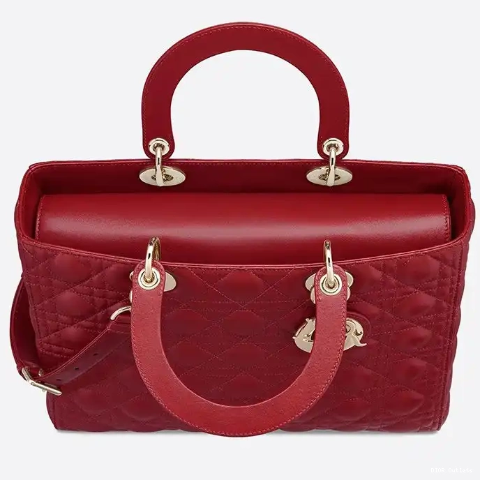 Affordable Hot Red Lady Large Lambskin Gold Cannage Bag Dior 0226