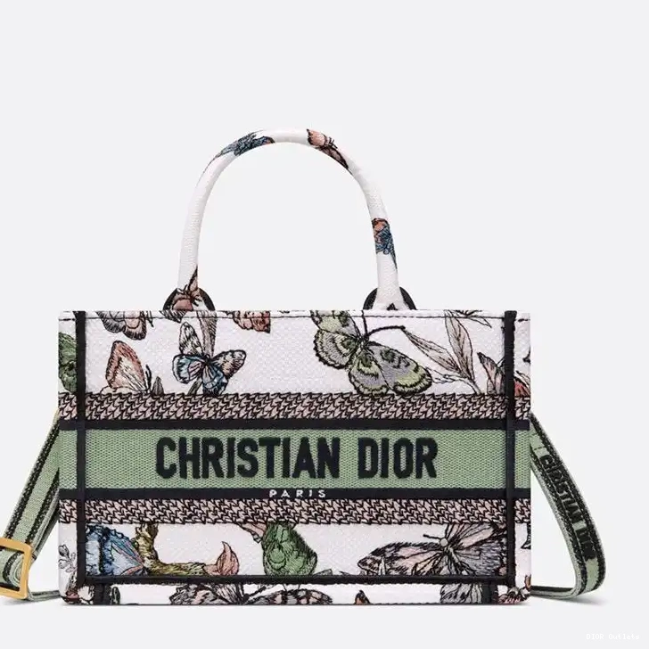 Affordable Hot Jouy Tote de Mini Book Mexico Dior Green Strap Motif with Canvas White Toile 0226