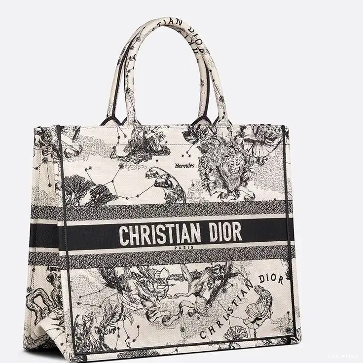 Affordable Hot White Book Canvas Jouy Tote Zodiac de Dior Motif Toile 0214