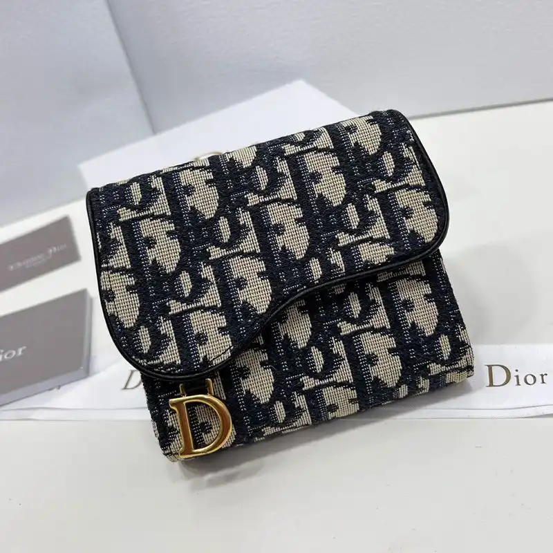 Cheap Hot Dior Saddle Three-Fold Card Holder Oblique Motif Canvas Black 0202